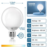 Four TJOY G25 frosted LED globe light bulbs with E26 base, 5000K daylight vanity bulbs for bathroom mirrors - view 2