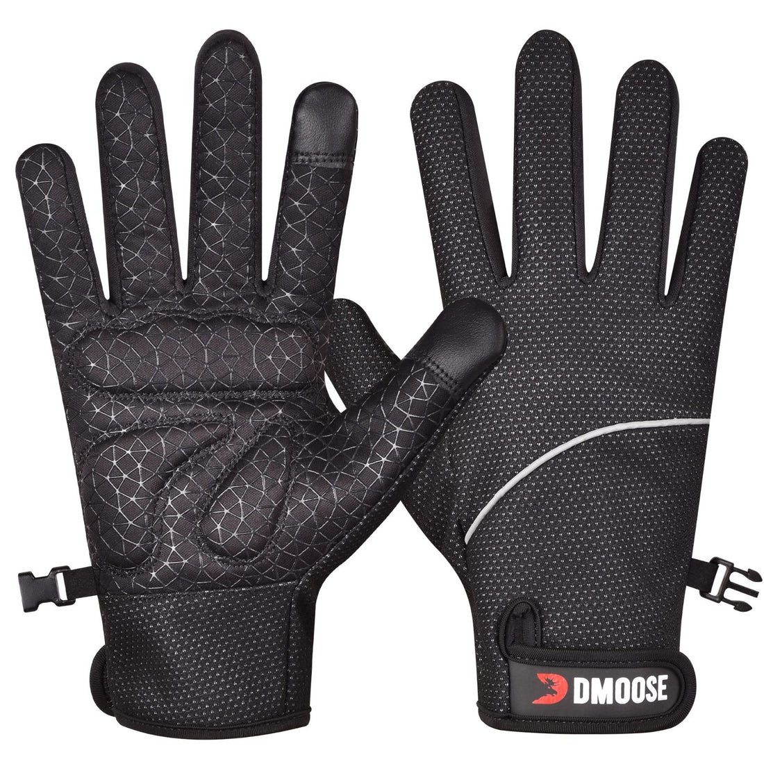 DMoose Fitness black and silver workout gloves with wrist wrap support and palm padding, size medium, for weightlifting