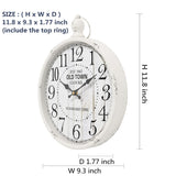 Round 11.8-inch antique white metal farmhouse wall clock with silent quartz movement and vintage dial face - view 3