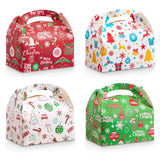24 assorted 3D cardboard Christmas gift boxes featuring Santa, reindeer, tree, and bell designs in red, green, and white