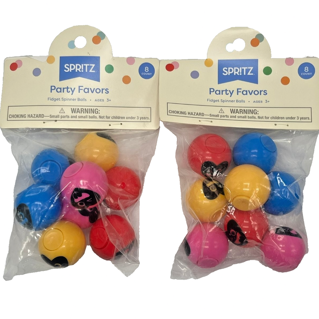 Spritz Valentine's Day multicolor fidget spinner balls, two 8-count packs totaling 16 plastic spinning toys