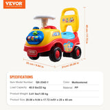 VEVOR toddler ride on push car with music steering wheel and horn, four-wheel design with under-seat storage compartment - view 3