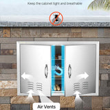VEVOR stainless steel 30x21 inch flush mount BBQ access door with louvered vents and ergonomic handles for outdoor kitchen - view 6