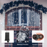Goupfafa 720 LED cool white icicle Christmas lights with 144 hanging drops strung along a roofline outdoors at night - view 5