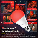 Two Neporal A19 red LED light bulbs with E26 base emitting warm red-orange glow, 625nm blue light blocking sleep bulbs - view 6