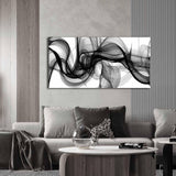 Black and white abstract smoke canvas wall art 40x20 inches in gallery wrap style on lightweight wood frame - view 3