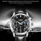 Devaco men's 42mm brown dial quartz chronograph watch with genuine leather strap and stainless steel case - view 4