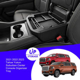Black ABS plastic sliding center console organizer tray with multiple compartments and non-slip rubber pads for 2021-2026 Tahoe Suburban Yukon - view 2