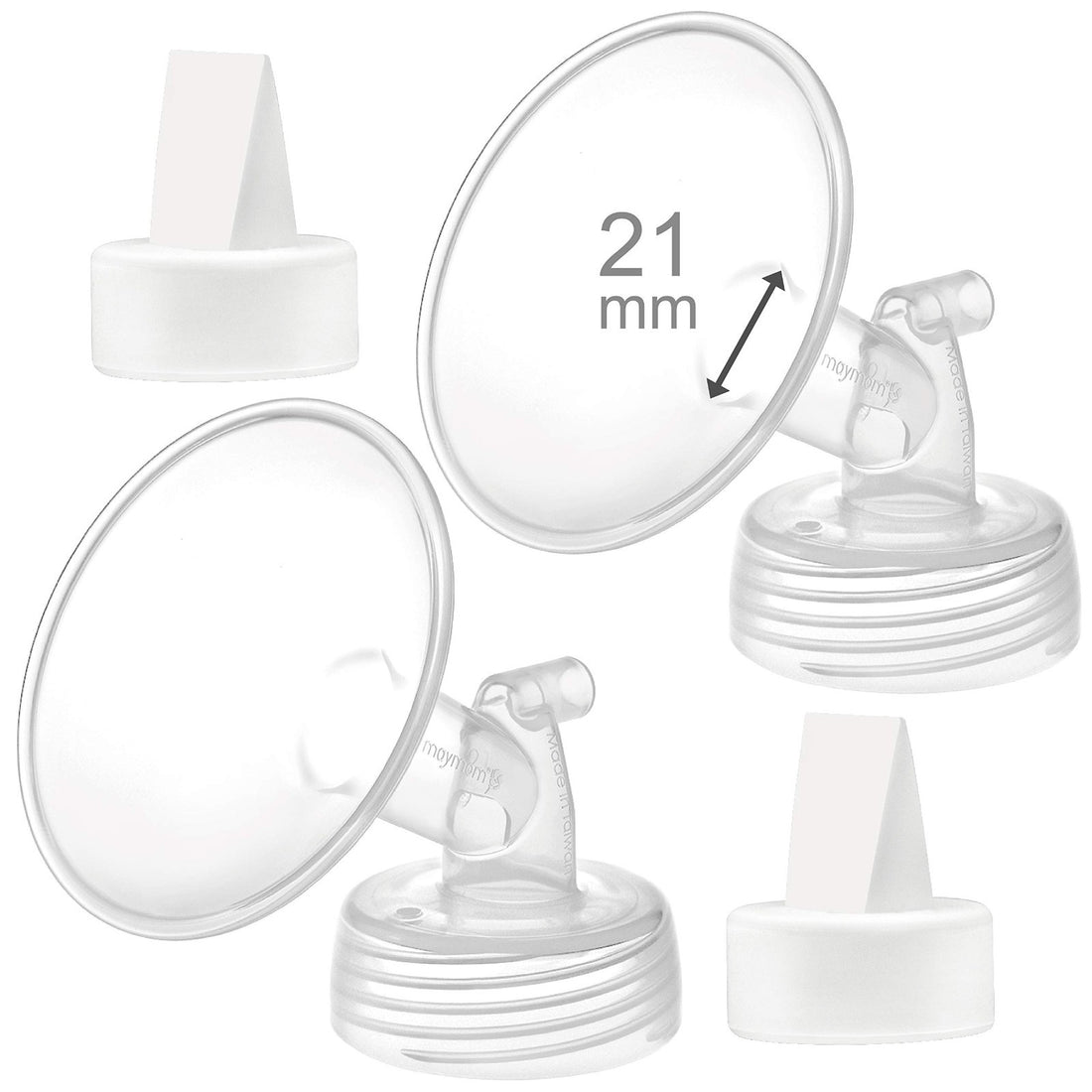 Maymom 21mm white plastic breast flanges and silicone duckbill valves replacement set for Spectra S1 S2 pump
