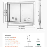 VEVOR stainless steel 30x21 inch flush mount BBQ access door with louvered vents and ergonomic handles for outdoor kitchen - view 3