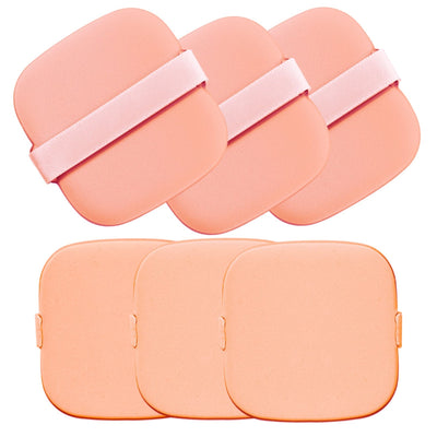 Six pink square air cushion makeup sponges with flip bands arranged together, latex-free powder puffs for foundation