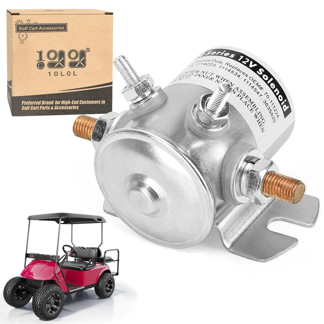 10L0L 12V 250A 4-terminal starter solenoid relay 16542-G1 with nickel-plated cover and flat mount bracket for EZGO Marathon golf cart
