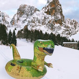 Green dinosaur-shaped inflatable snow tube sled 65 inches with dual handles and double-layer PVC bottom for kids and adults - view 7
