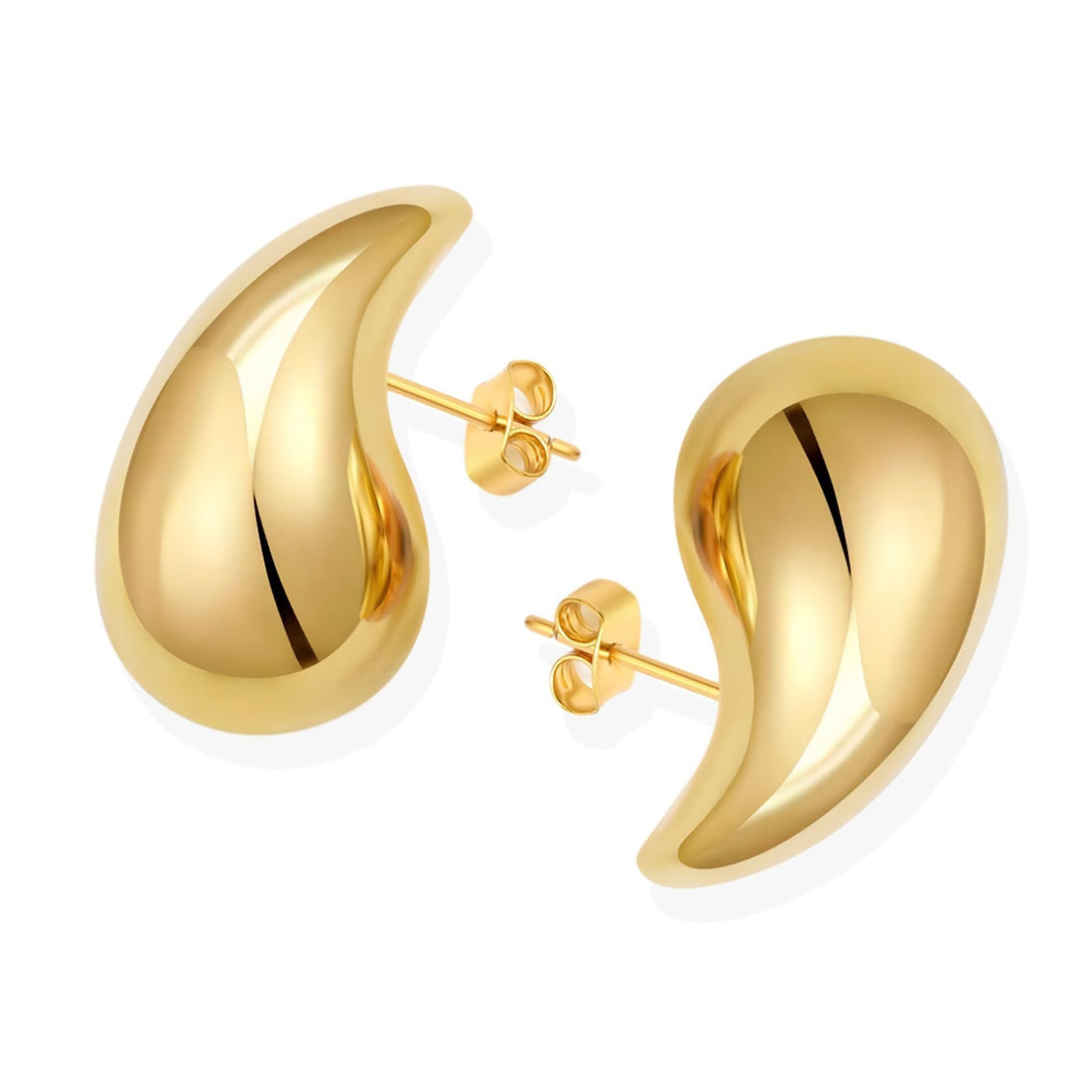 Hagpal chunky 14K gold plated teardrop hoop drop earrings with butterfly closure on white background