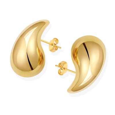 Hagpal chunky 14K gold plated teardrop hoop drop earrings with butterfly closure on white background