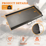 Black metal flat top griddle 14x32 inches with raised sides and grease drain groove for Camp Chef two-burner stove - view 3