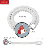 Two beige cotton rope Christmas curtain tiebacks with Santa Claus patterns, 16.4 inches, laid flat on white surface - view 2