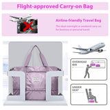 FLOCURE purple nylon yoga mat bag with shoe compartment and wet pocket, front view showing zipper pockets and mat strap - view 7
