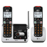 AT&T BL102-2 DECT 6.0 cordless phone system with 2 silver handsets, base unit, and chargers, open box