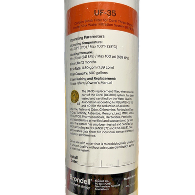Brondell UF-35 red carbon block replacement filter for UC300 under sink water purifier, factory sealed