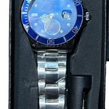 Devaco men's round blue dial stainless steel quartz analog wristwatch with silver bracelet and date display - view 2