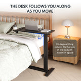 FlexiSpot H7 black overbed rolling table with C-shaped base and 28-inch desktop, pneumatic height-adjustable bedside desk - view 7