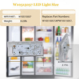 White LED freezer light module with tapered plastic lens cover, part number W10515057, compatible with Whirlpool bottom-freezer refrigerators - view 3