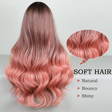 BOGSEA 24-inch long wavy ombre pink synthetic wig with bangs on a mannequin head, shown from front - view 5
