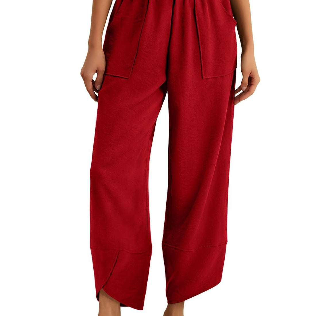 Feiersi light red wide leg palazzo harem pants with high-rise elastic waistband, flowing rayon fabric, women's size M