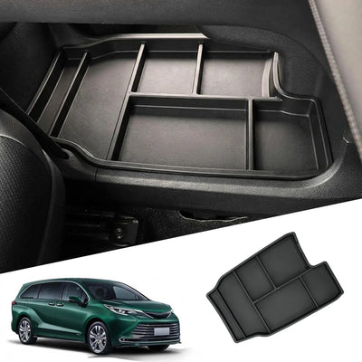 Black TPE center console lower tray organizer insert for 2021-2025 Toyota Sienna armrest storage compartment