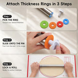 Fulimax 17" Adjustable Stainless Steel Rolling Pin with 4 Thickness Rings & Baking Mat — view 4 of 8