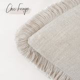 Set of 2 beige linen tassel fringe throw pillow covers 20x20 inches with zipper closure in boho farmhouse style - view 2