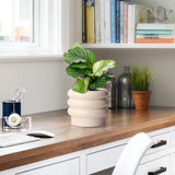 JOFAMY 6-inch tiered bubble ceramic planter pot in matte creamy white finish with stacked doughnut silhouette and drainage hole - view 8