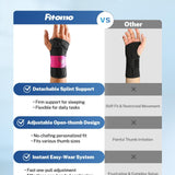 Fitomo rose-colored adjustable wrist brace with open thumb splint and hook-loop strap, size S/M, on white background - view 8