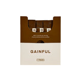 Three Gainful Rich Chocolate protein flavor packets in 7-pack sets against a white background