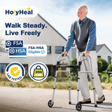 HOLYHEAL Folding Senior Walker with Ski Glides & 5" Wheels – 350lb Capacity — view 2 of 7