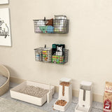 Two black metal wire hanging wall baskets with hooks mounted on wall, 14.6x5.5 inch extra large storage organizers by Kinlink - view 6