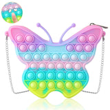 Ferenala multicolor butterfly wing fidget purse 8-inch girls shoulder bag with tactile sensory fidget components on exterior