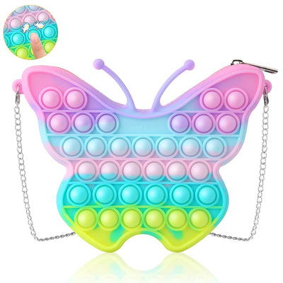 Ferenala multicolor butterfly wing fidget purse 8-inch girls shoulder bag with tactile sensory fidget components on exterior