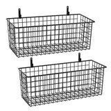 Two black metal wire hanging wall baskets with hooks mounted on wall, 14.6x5.5 inch extra large storage organizers by Kinlink