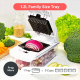 Fullstar Pro white vegetable chopper spiralizer with 5-cup container and 4 interchangeable stainless steel blades on countertop - view 7