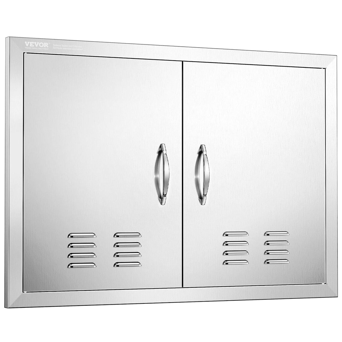 VEVOR stainless steel 30x21 inch flush mount BBQ access door with louvered vents and ergonomic handles for outdoor kitchen
