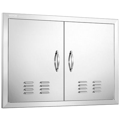 VEVOR stainless steel 30x21 inch flush mount BBQ access door with louvered vents and ergonomic handles for outdoor kitchen