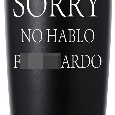 Black 20oz stainless steel travel mug tumbler with funny sarcastic print, BPA-free lid, by Momocici