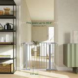 Cumbor gray auto-close baby gate installed in doorway, showing dual-lock mechanism and walk-through door with step pedal - view 2