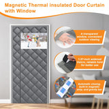 Gray magnetic thermal insulated door curtain 32x82 inches with transparent window panel hanging over a doorway - view 5