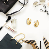 Hagpal chunky 14K gold plated teardrop hoop drop earrings with butterfly closure on white background - view 3