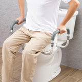 VEVOR blue-gray raised toilet seat with aluminum armrests and EVA foam padding elevated 3.5 inches on a round toilet - view 8