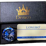 Devaco men's round blue dial stainless steel quartz analog wristwatch with silver bracelet and date display - view 4