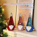 12-inch red and silver flip sequin Christmas gnome plush with white beard standing upright on weighted base - view 2